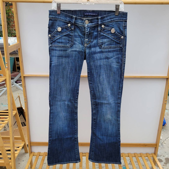HP‎ Rock and Republic Flap Button Back Pocket Embellished Denim Bootcut Jeans